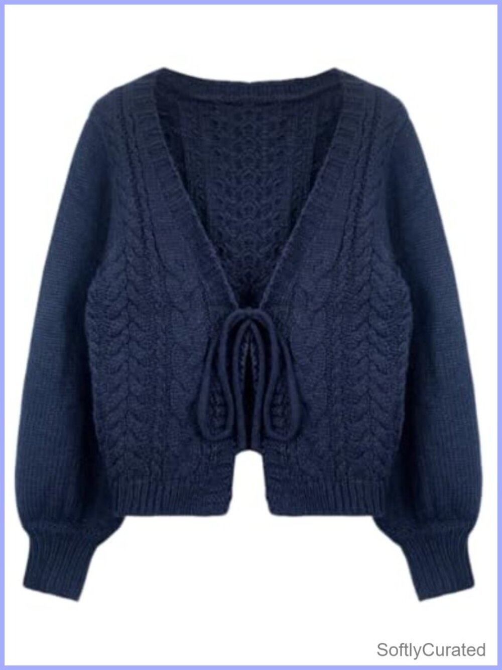 Kinghua Tie Front Cardigan Sweater Cable Knit V-Neck Long Sleeve Casual Fall